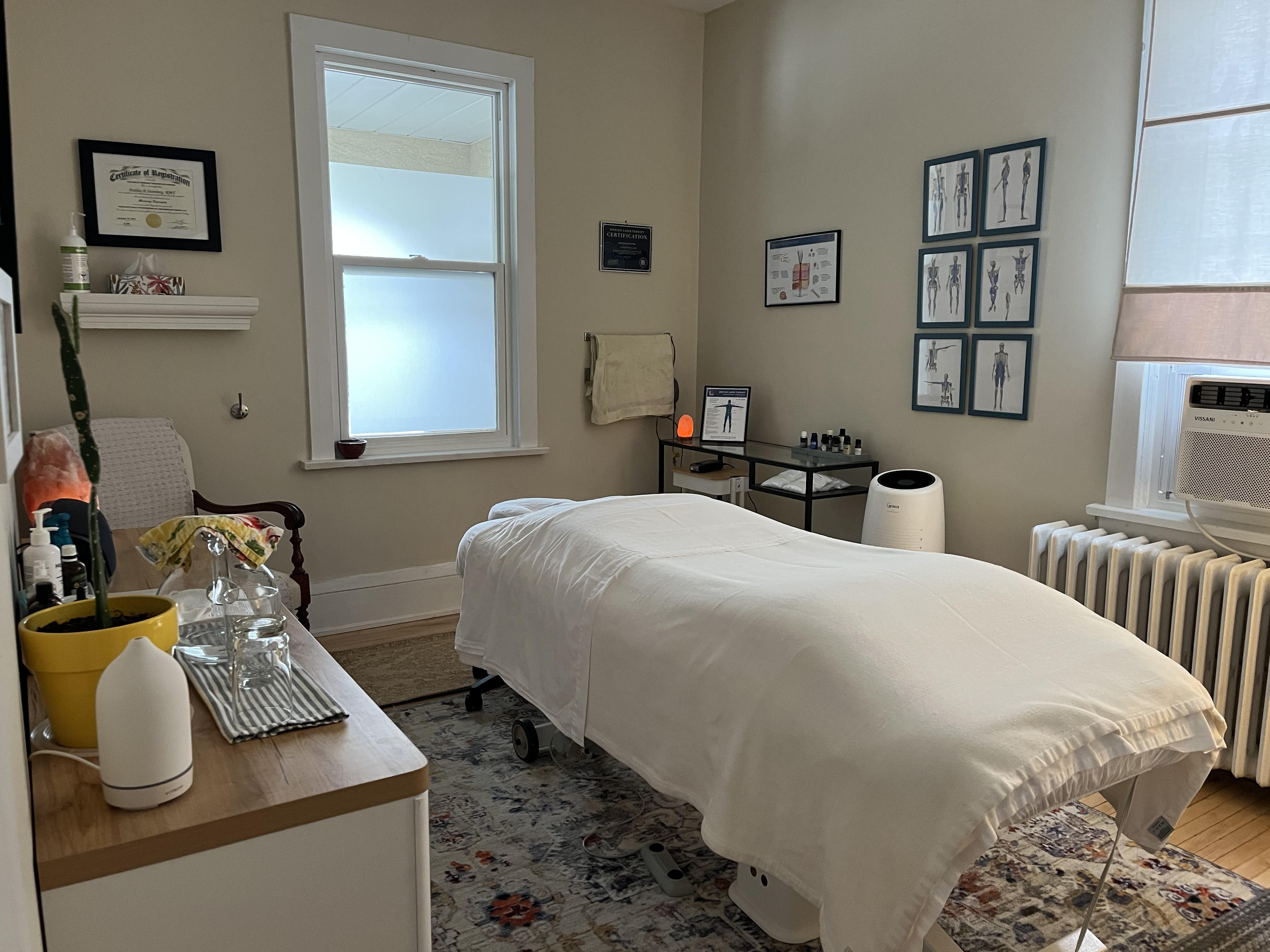 Professional massage therapy treatment room