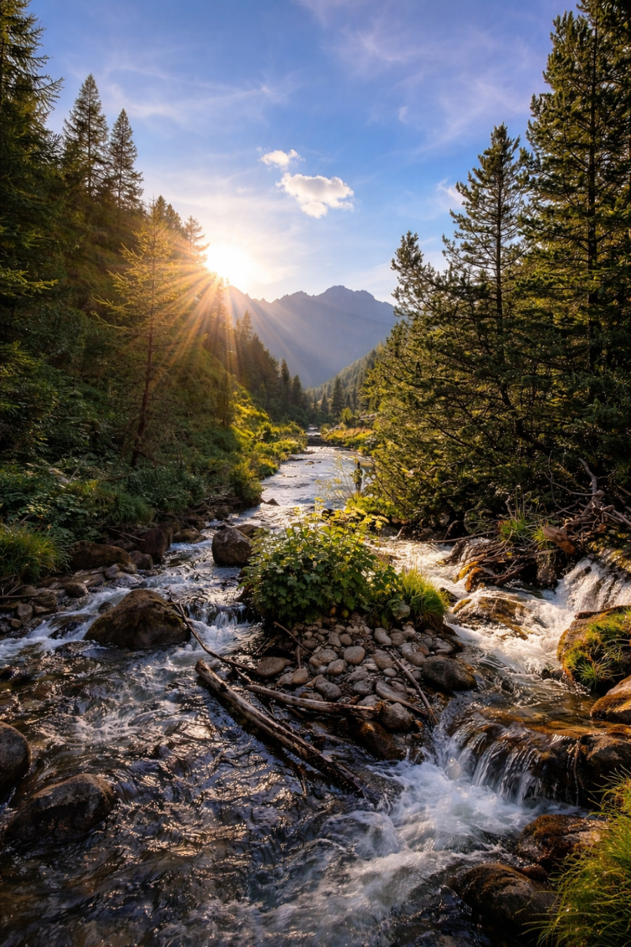 Bach bei Sonnenuntergang
